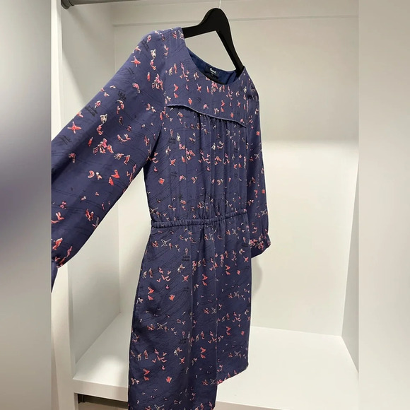 Madewell Navy Birdslife Print Dress 100% Silk lined Womens size 0 - Picture 3 of 9